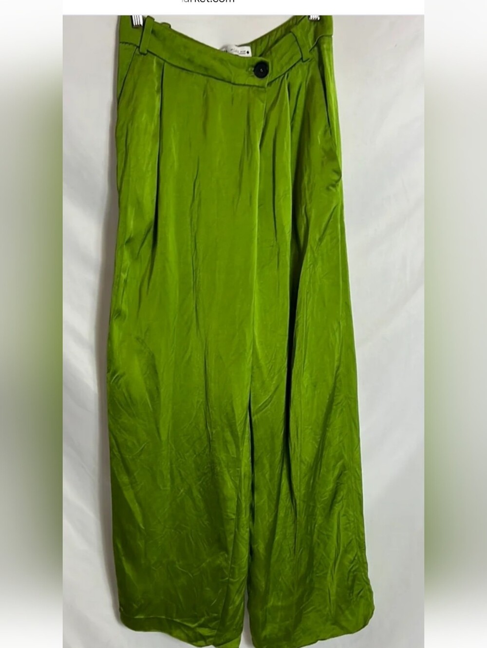 Zara Womens Lime Green Linen Wide-Leg Casual Pants Size Small